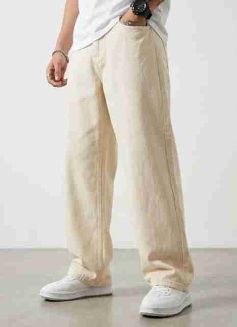 FLAYING Men Loose Fit Mid Rise Beige Jeans - Image 2