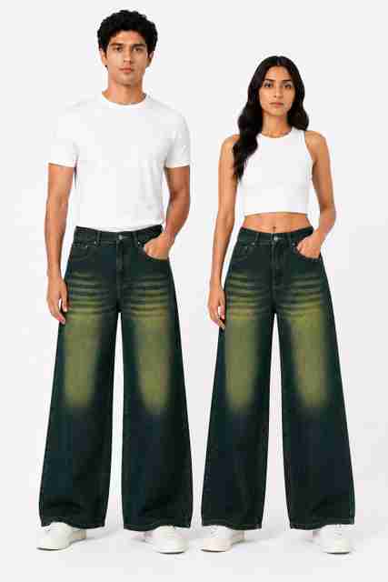 PAYALCOLLECTION Men & Women Straight Fit Mid Rise Green Jeans (Pack of 2) - Image 3