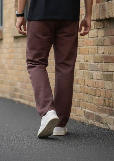 FASHIONFLAXY Men Wide Leg Mid Rise Brown Jeans - Image 3