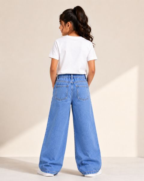 LittleRippers Girls Wide Leg Mid Rise Blue Jeans - Image 6
