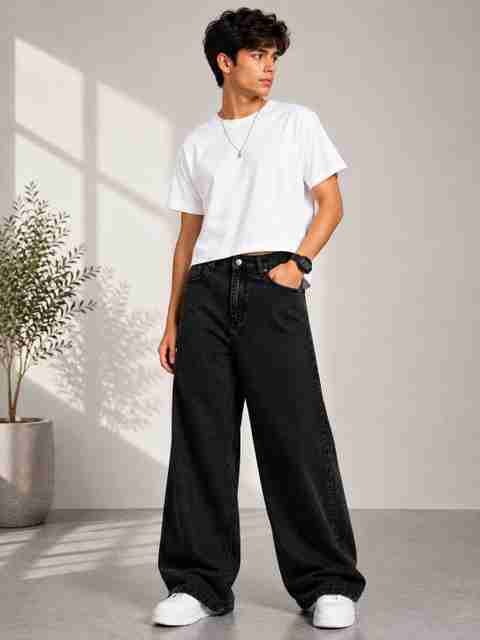 WOMANLACE Boys & Girls Wide Leg Low Rise Black Jeans - Image 5