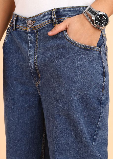 MONTREZ Men Straight Fit Mid Rise Blue Jeans - Image 6