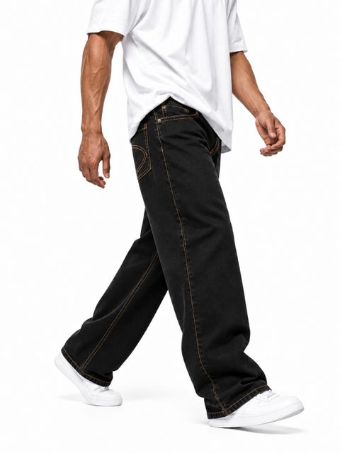 Denvox Men Baggy Fit Mid Rise Black Jeans - Image 6