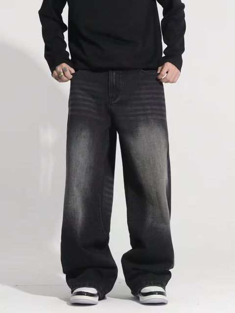 STAVVIN Men Wide Leg Mid Rise Black Jeans - Image 7
