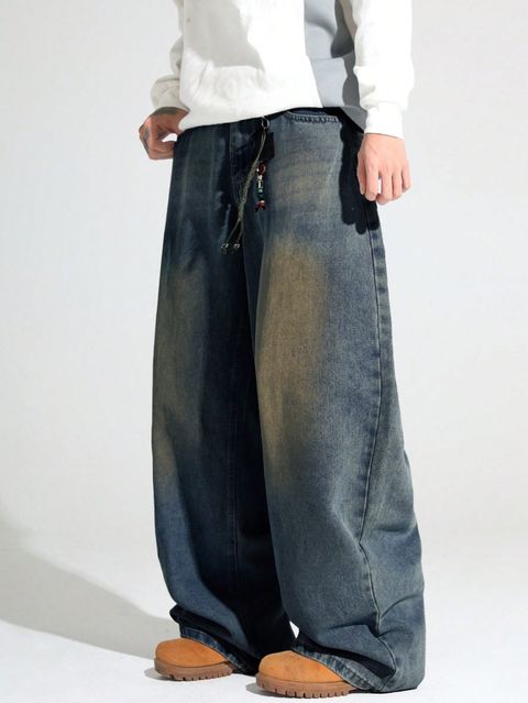 sky collection Men Wide Leg Mid Rise Blue Jeans - Image 4