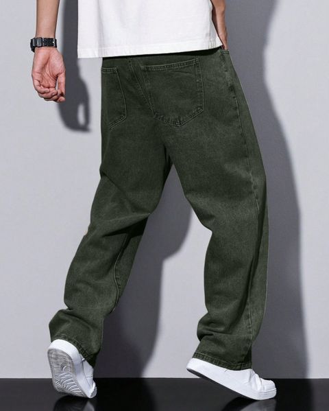 DENIM LOOK Men Loose Fit Mid Rise Dark Green Jeans - Image 6