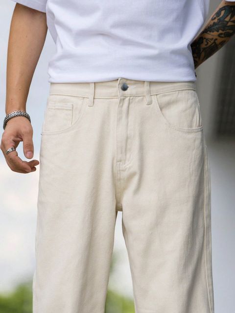 Ambrane Men Baggy Fit Mid Rise Beige Jeans - Image 8