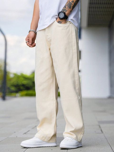 Ambrane Men Baggy Fit Mid Rise Beige Jeans - Image 7