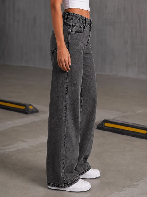 WOMANLACE Girls Wide Leg Mid Rise Dark Grey Jeans - Image 7
