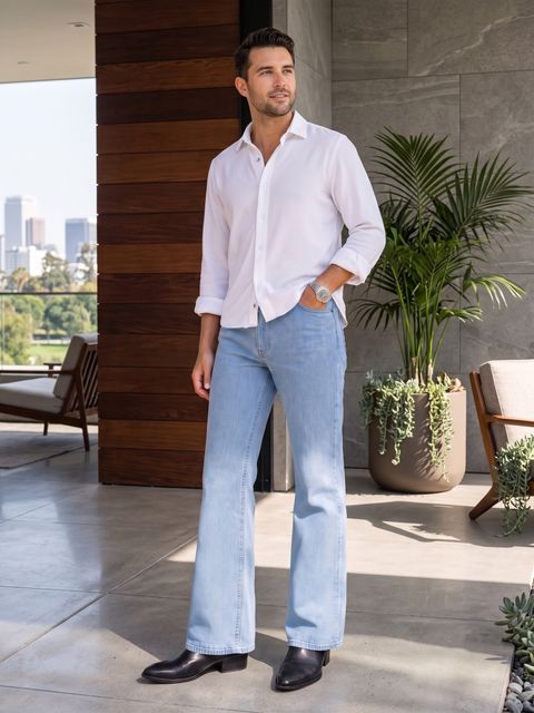 woomny Men Boot-Leg Mid Rise Light Blue Jeans - Image 8
