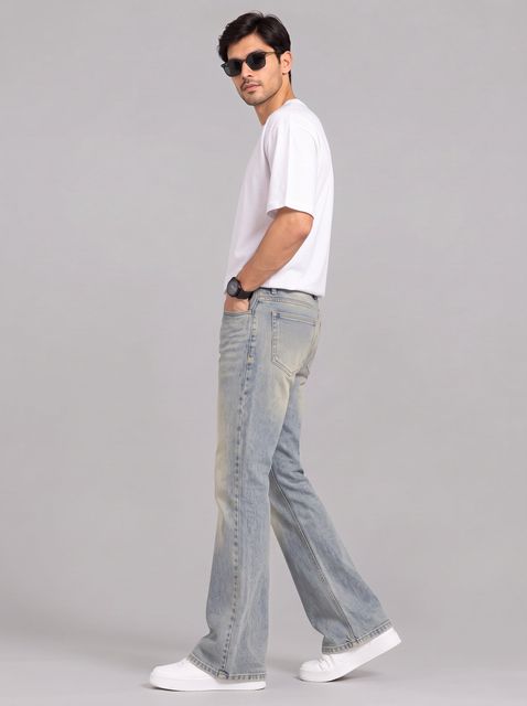 Ambrane Men Boot-Leg Mid Rise Light Blue Jeans - Image 4