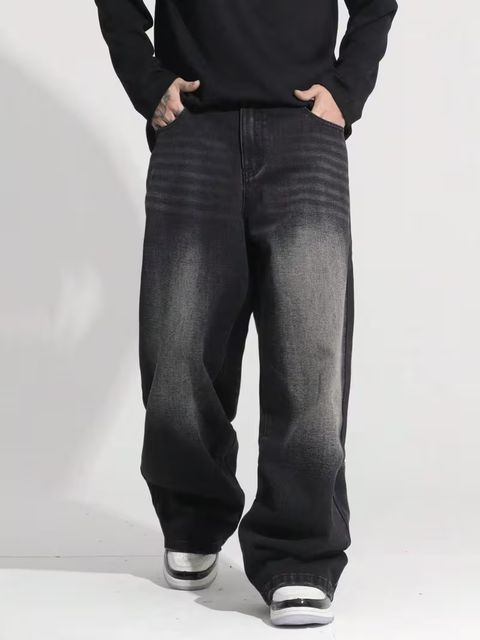 STAVVIN Men Wide Leg Mid Rise Black Jeans - Image 6