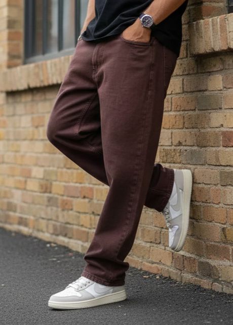 FASHIONFLAXY Men Wide Leg Mid Rise Brown Jeans - Image 4
