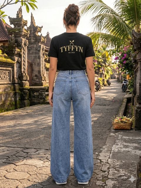TYFFYN Women Wide Leg High Rise Light Blue Jeans - Image 6