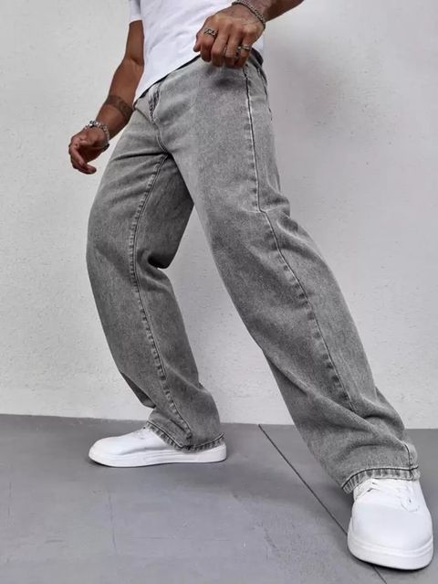 DENIM FIT Men Loose Fit Mid Rise Grey Jeans - Image 4