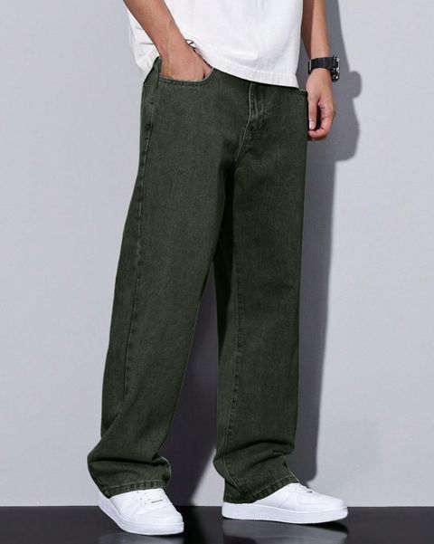 DENIM LOOK Men Loose Fit Mid Rise Dark Green Jeans - Image 7