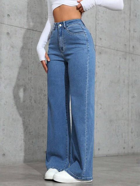 zayla Women Wide Leg High Rise Light Blue Jeans - Image 5