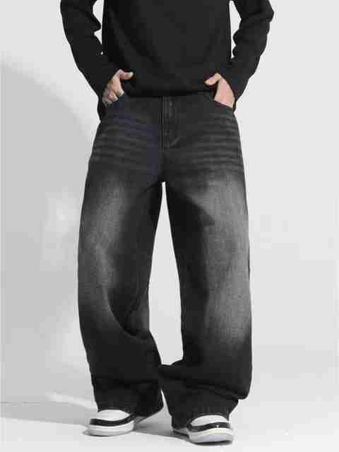 STAVVIN Men Wide Leg Mid Rise Black Jeans - Image 3
