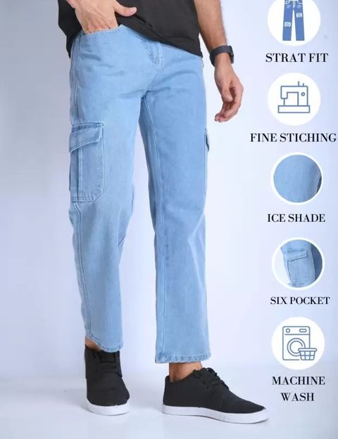 HouseOfCommon Men Loose Fit Mid Rise Light Blue Jeans - Image 4