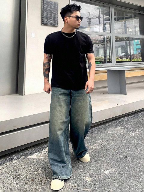 H&H Men Wide Leg Mid Rise Blue Jeans - Image 7
