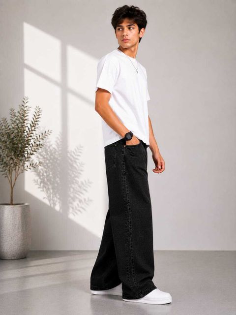 WOMANLACE Boys & Girls Wide Leg Low Rise Black Jeans - Image 7