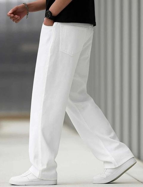 DENIM DUCH Men Loose Fit Mid Rise White Jeans - Image 7