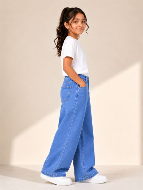 LittleRippers Girls Wide Leg Mid Rise Blue Jeans - Image 8