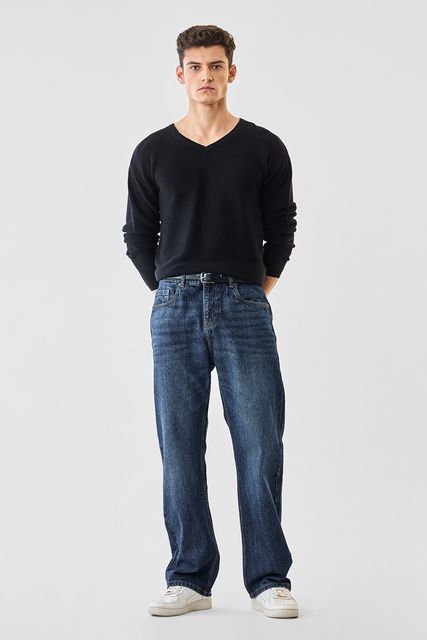 Snitch Men Straight Fit Mid Rise Dark Blue Jeans - Image 7