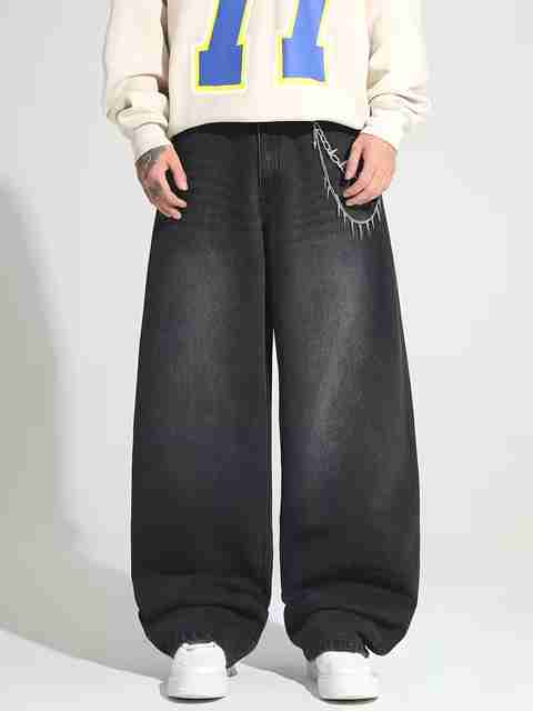 sejvan Men Wide Leg Mid Rise Black Jeans - Image 2