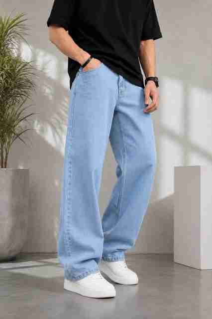 LEVORCE Men Baggy Fit Mid Rise Light Blue Jeans - Image 2