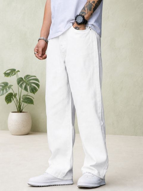 DENIM DUCH Men Loose Fit Mid Rise White Jeans - Image 8