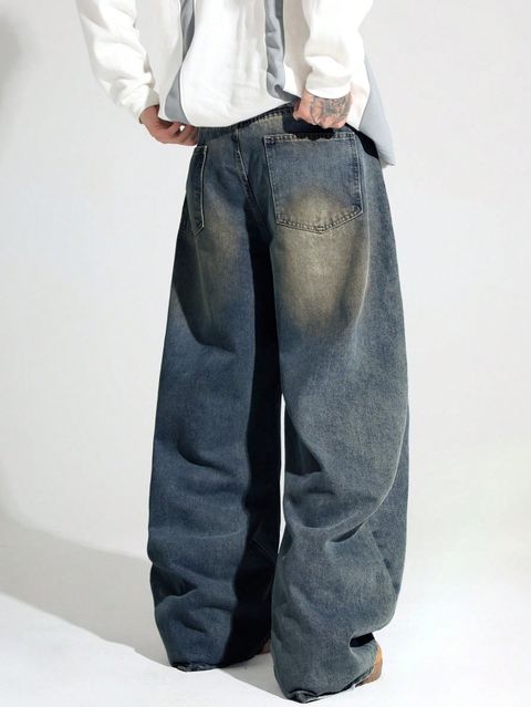 sky collection Men Wide Leg Mid Rise Blue Jeans - Image 3