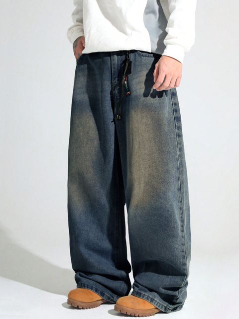 sky collection Men Wide Leg Mid Rise Blue Jeans - Image 6