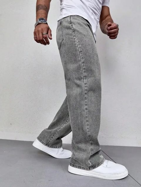 DENIM FIT Men Loose Fit Mid Rise Grey Jeans - Image 5