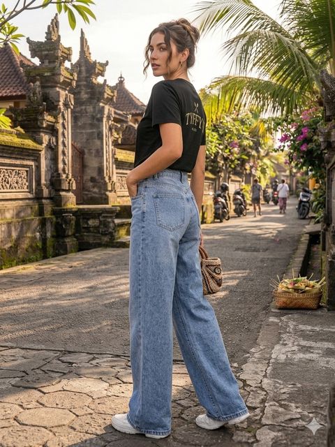 TYFFYN Women Wide Leg High Rise Light Blue Jeans - Image 7