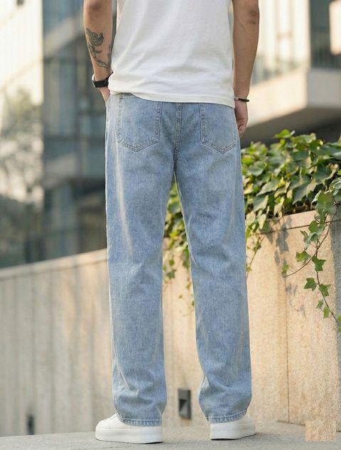 DENIM LOOK Men Straight Fit Mid Rise Light Blue Jeans - Image 6