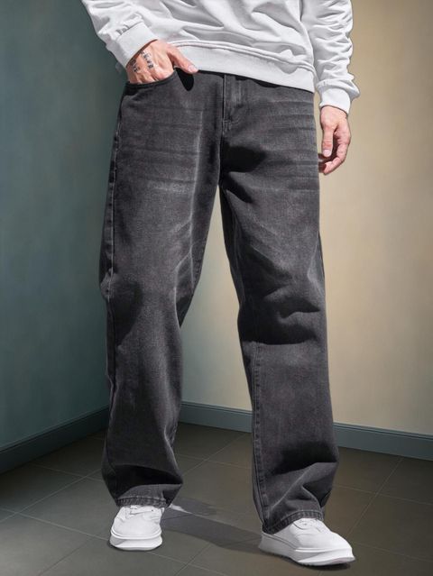 PODGE Men Loose Fit Mid Rise Dark Grey Jeans - Image 3