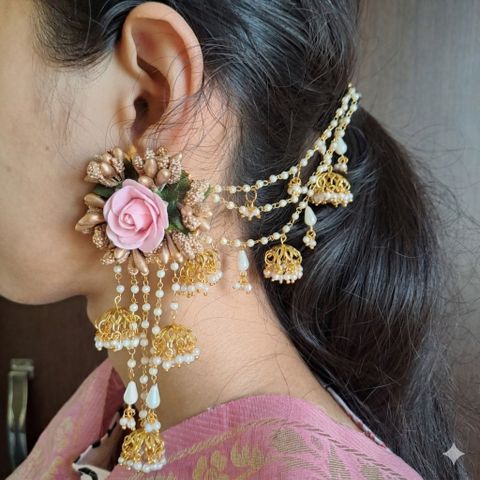 SilvAura Fabric Gold-plated Pink Jewel Set (Pack of 7) - Image 3