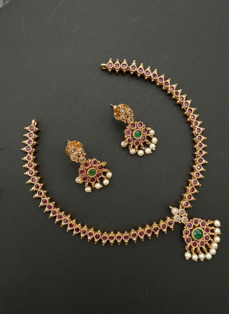 NAKMAN JEWELLERY Brass, Copper Gold-plated Red Jewel Set (Pack of 1) - Image 5