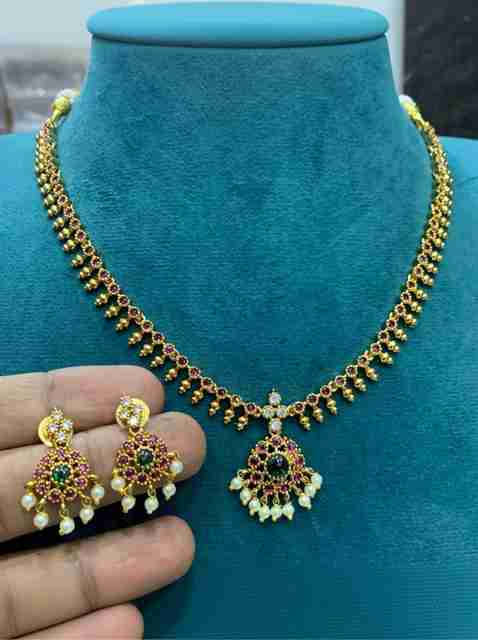 NAKMAN JEWELLERY Brass, Copper Gold-plated Red Jewel Set (Pack of 1) - Image 3