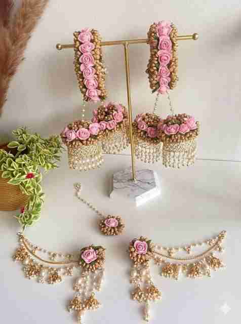 SilvAura Fabric Gold-plated Pink Jewel Set (Pack of 7) - Image 2