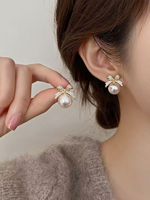 ARK JEWEL Trendy Korean Earrings Combo of 3 Pearl Alloy Cuff Earring, Drops & Danglers, Earring Set, Hoop Earring, Stud Earring, Rhinestone Studs - Image 6