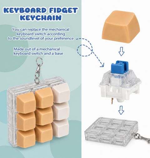 FITIX 9 in 1 Keyboard Fidget Toy with Keychain Anti-Stress Keyboard Decompression Key Chain - Image 7