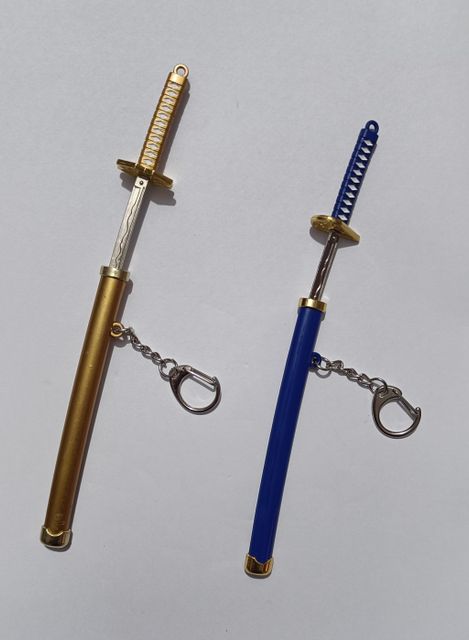 Mini Katana Sword Keychain Set Pack of 2 (Gold & Blue) - Image 6