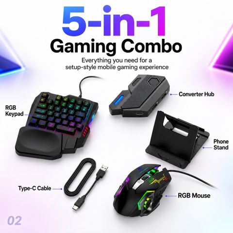 HG WORLD Gaming Keyboard Mouse Converter 5 in 1 Mobile Game Combo Pack Combo Set (Black) - Image 4