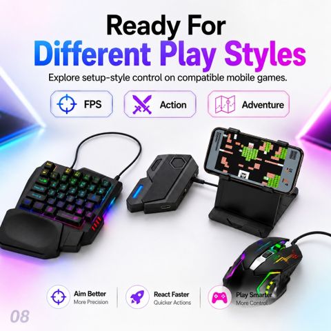 HG WORLD Gaming Keyboard Mouse Converter 5 in 1 Mobile Game Combo Pack Combo Set (Black) - Image 6