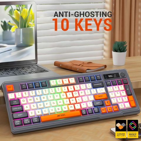 Ant Esports MK801 V2 Wireless Standard Gaming Keyboard Compatible with Desktop, Laptop, Mac with Ergonomic Desktop Design (Grey, Beige, Orange) - Image 8