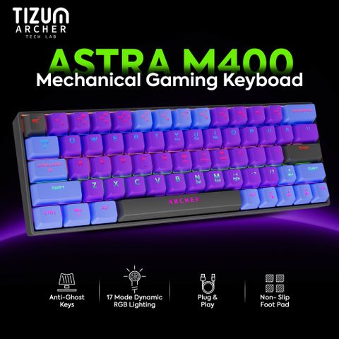 Tizum Archer Tech Lab Mechanical Gaming Keyboard | 63 Keys | 17 RGB Effects Wired USB Standard Gaming Keyboard Compatible with Desktop, iPad, Laptop, Mac, Tablet (Blue) - Image 6
