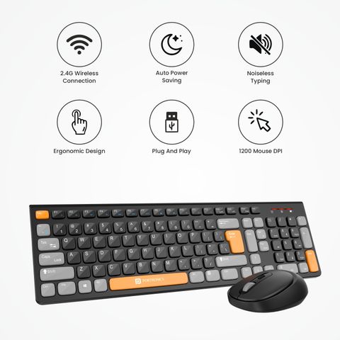 Portronics Key7 Combo Mouse Combo Set with 2.4Ghz, 1200 DPI Wireless Standard Laptop Keyboard Compatible with Desktop, Laptop, Mac with Upto 1600 Adjustable DPI Optical Mouse, 2.4GHz Lag-Free Wireless, 104 Soft Keys Layout, 12 Dedicated Shortcut Keys, Copilot AI-Enabled Functionality, Silent Key Design (Black, Orange) - Image 7