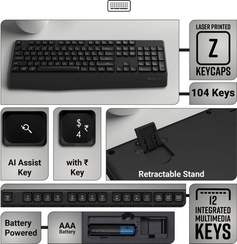 ZEBRONICS Companion 202 Wireless Standard Desktop Keyboard Compatible with Desktop, Laptop, Mac with Upto 1600 Adjustable DPI Optical Mouse, 2.4GHz Wireless, 104 Keys Layout, Dedicated Copilot AI Key, 12 Integrated Multimedia Keys, Silent Operation (Black) - Image 6